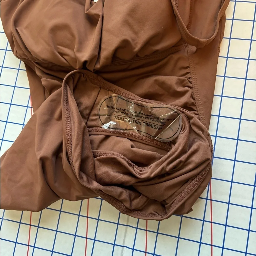 NWOT Aqua Eve One-Piece Tummy Control Vintage Swimsuit Chocolate Brown Size S